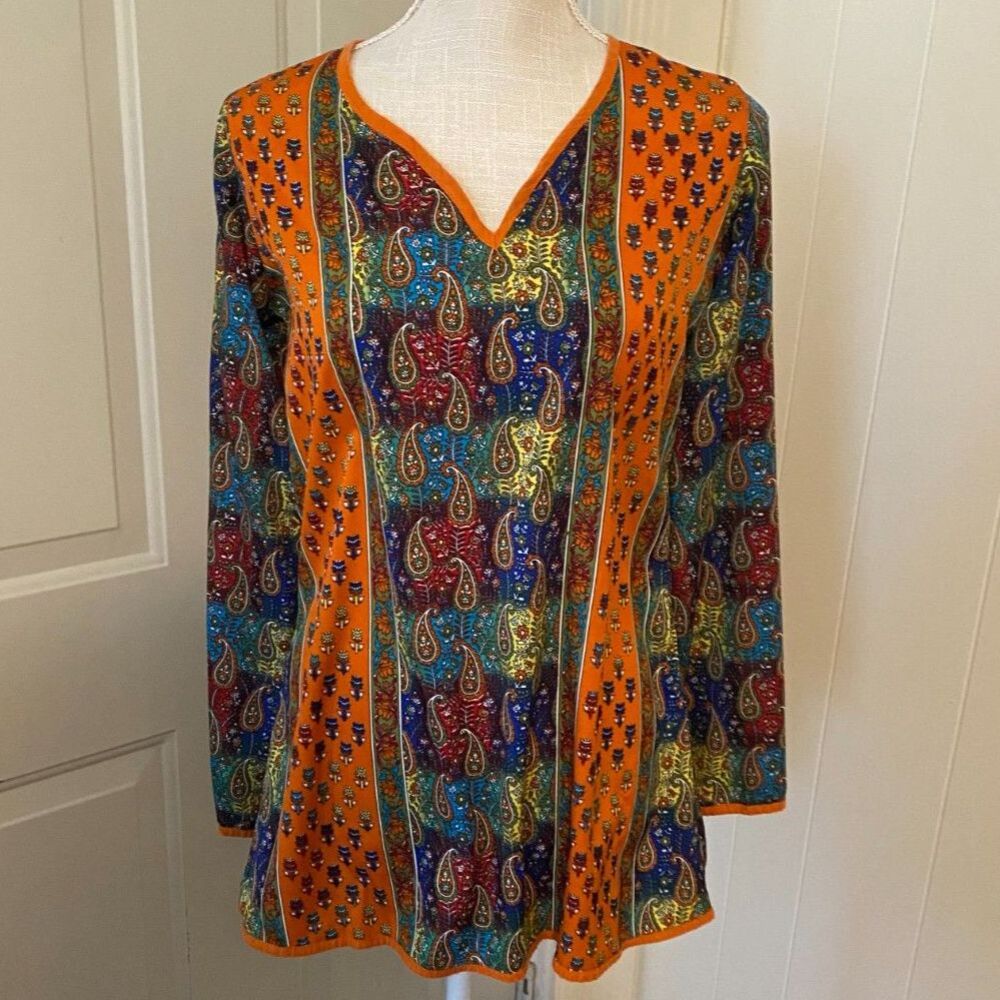 Bhags Boho Paisley V-Neck Long Sleeve Tunic Size S/M